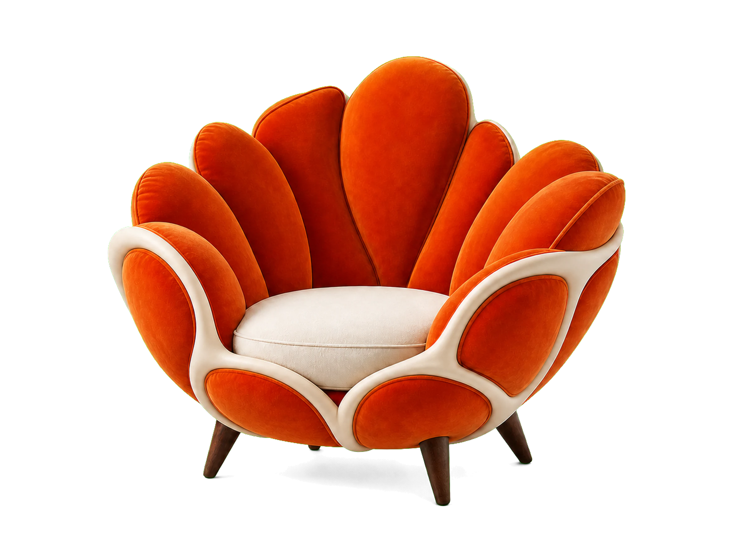 Poltrona arancione scultorea composta da moduli a petalo